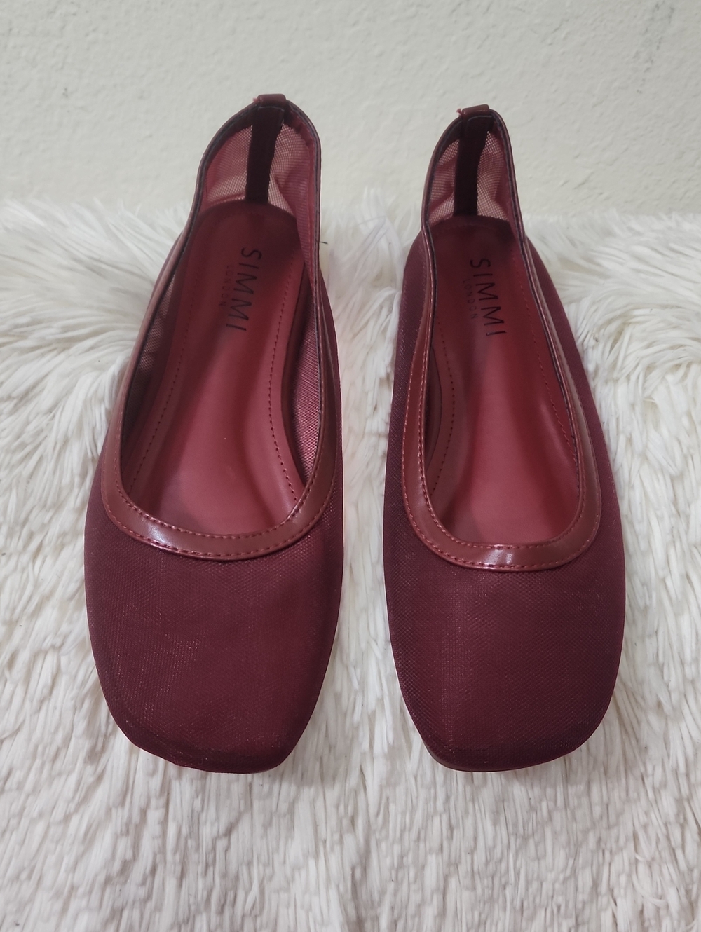 Simmi Burgundy Square-Toe Ballet Flats